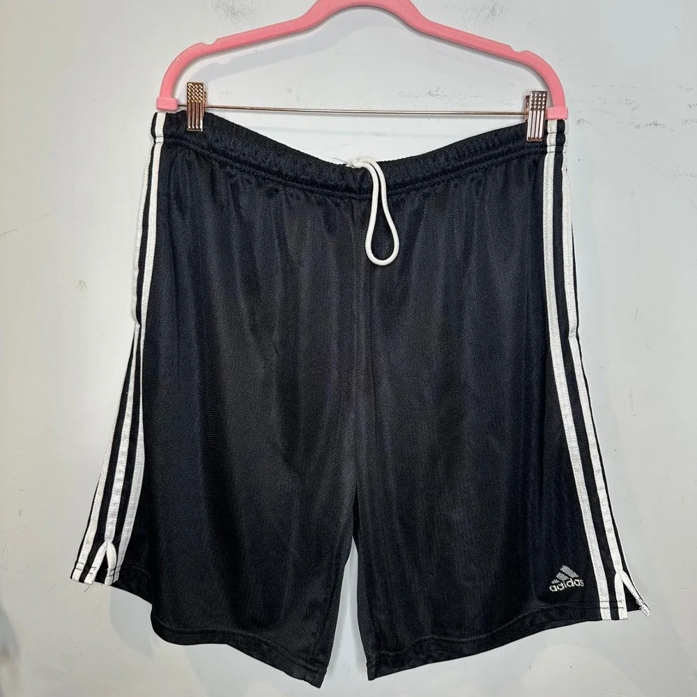 Vintage 90s Y2k 2003 Adidas Mesh Athletic Shorts Black White 3 Stripe Mens XXL